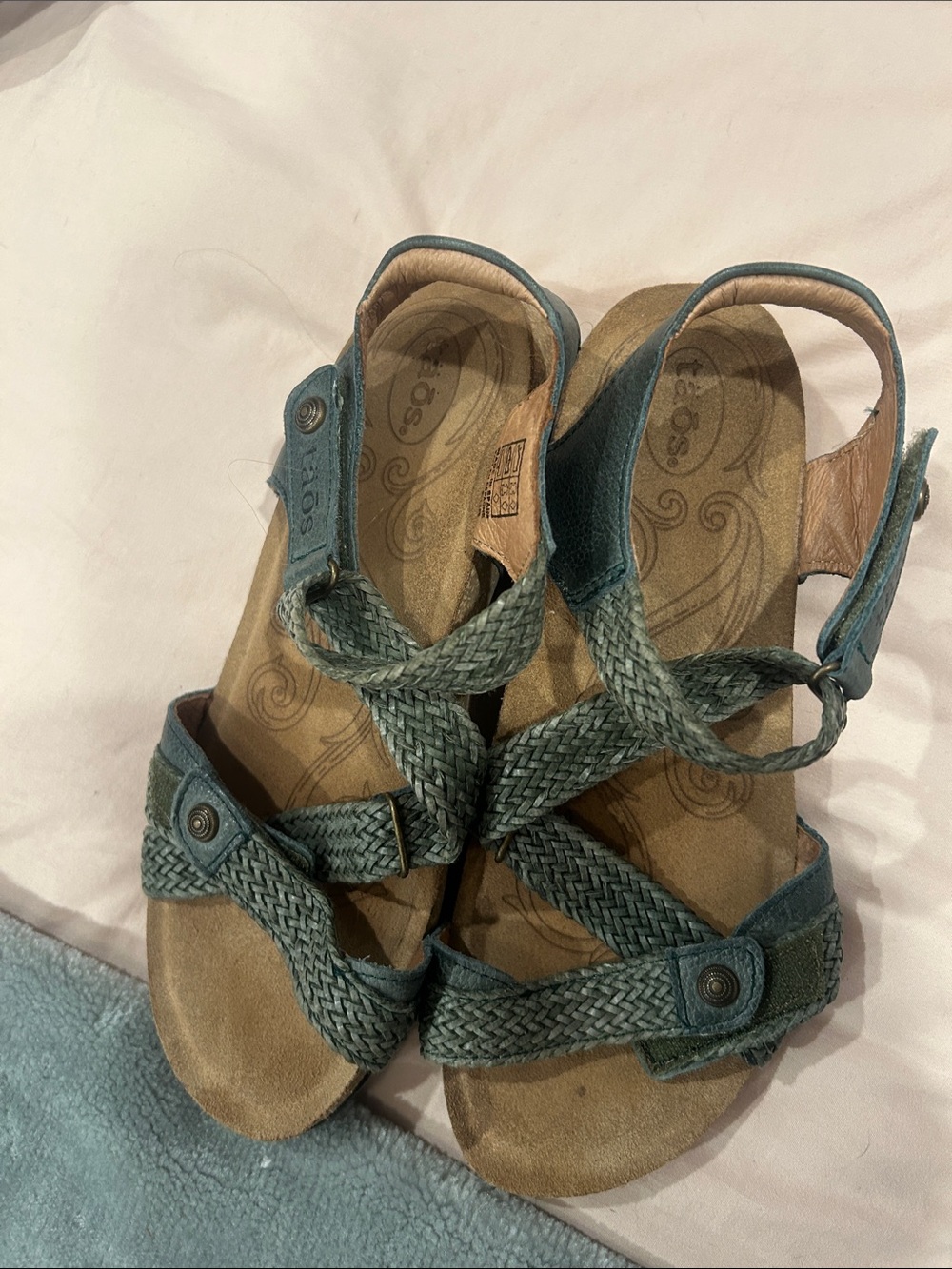 Taos Footwear Women's Braided Teal Green Slingback Sandals